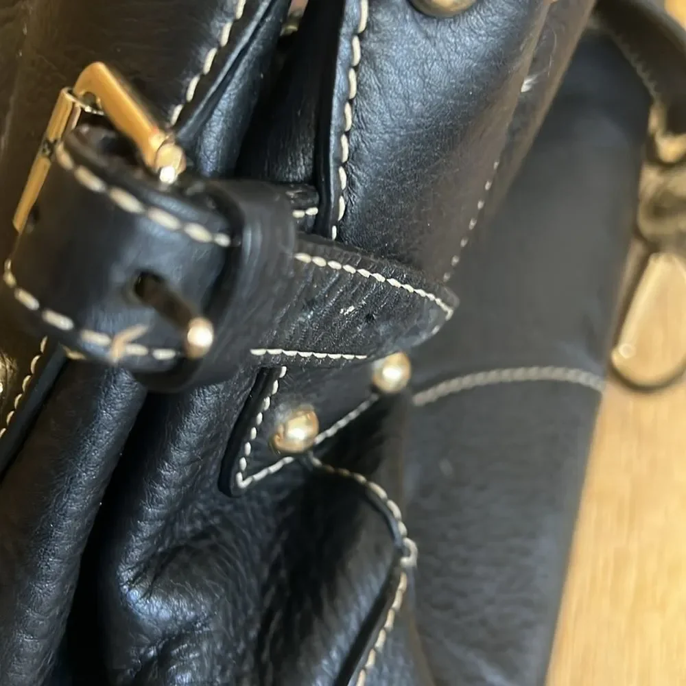DOONEY & DOURKE BLACK LEATHER CLASP‎ SATCHEL HOBO SHOULDER BAG.